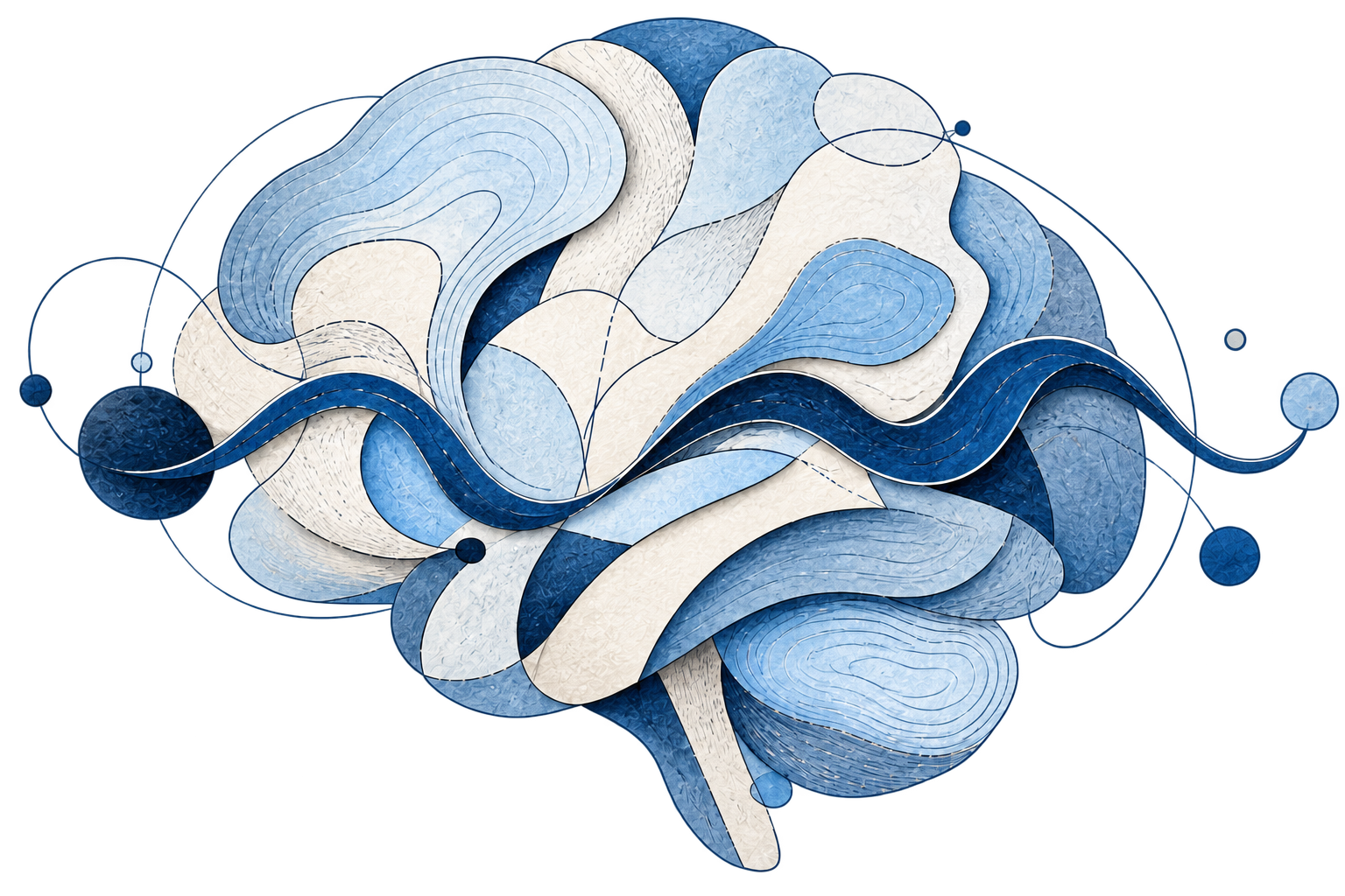 Emblema del consultorio: un cerebro dibujado como un mapa de relieves y recorridos